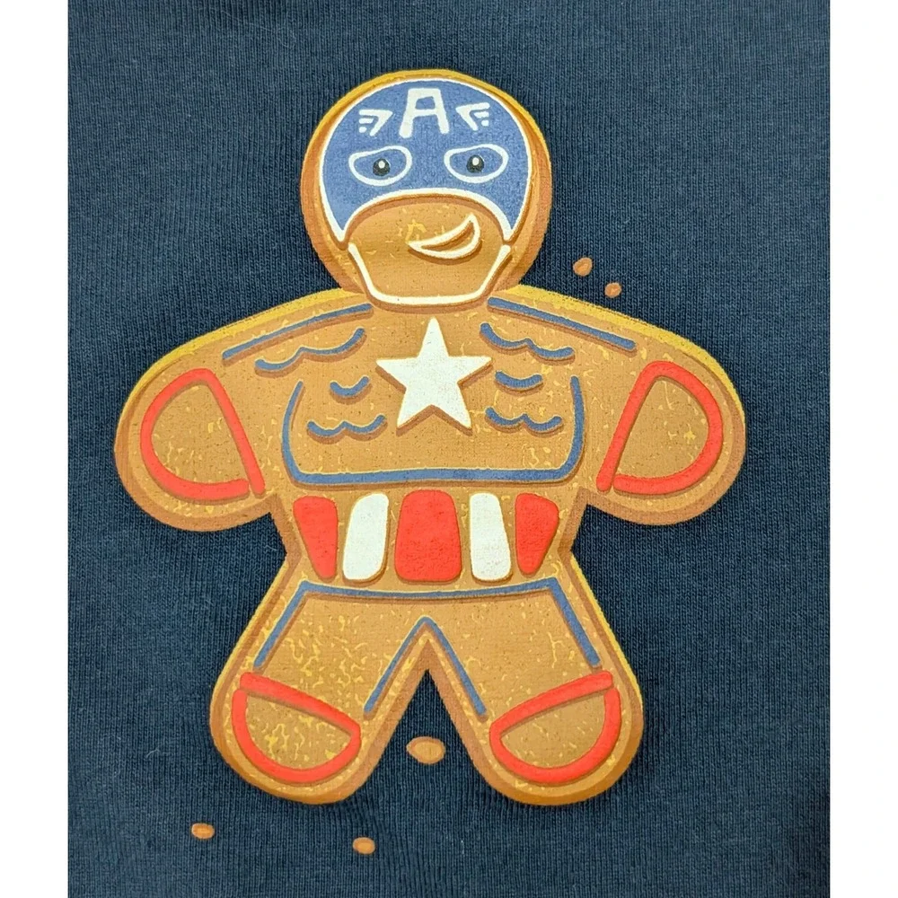 Marvel Gingerbread Men Heroes‎ Graphic T Shirt Navy Blue Size S